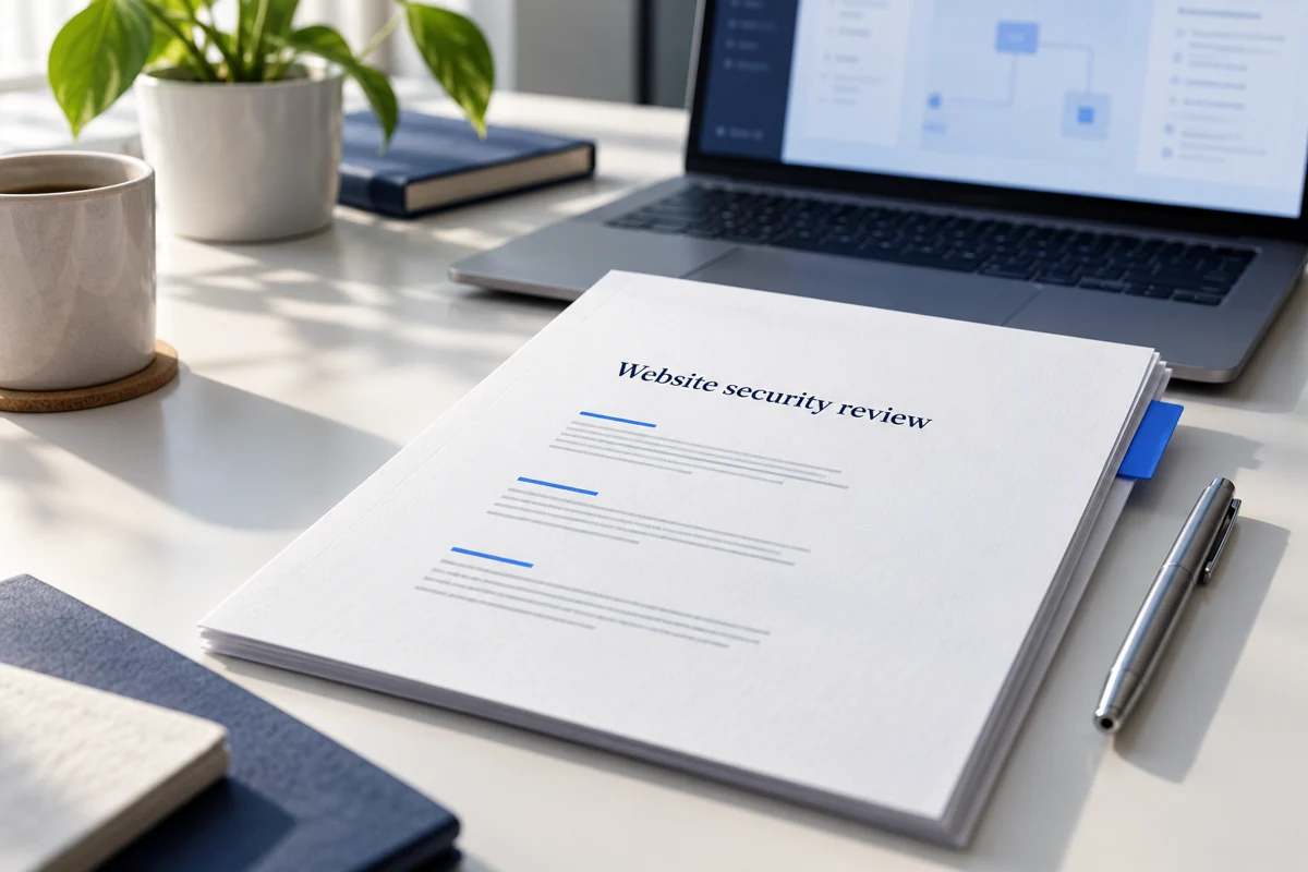 Custom conceptual image of a website security review dossier