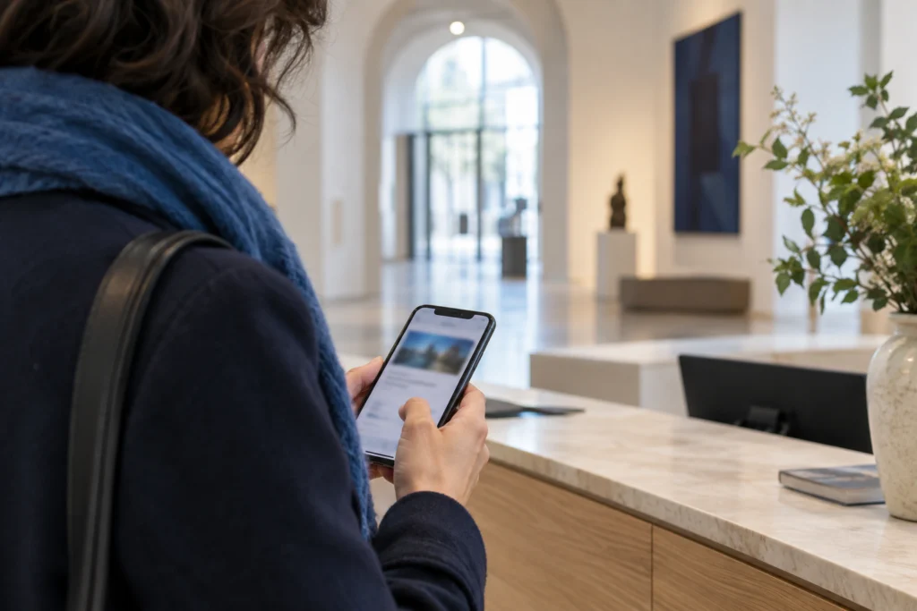 Visitor using a cultural venue booking route (AI-generated concept)
