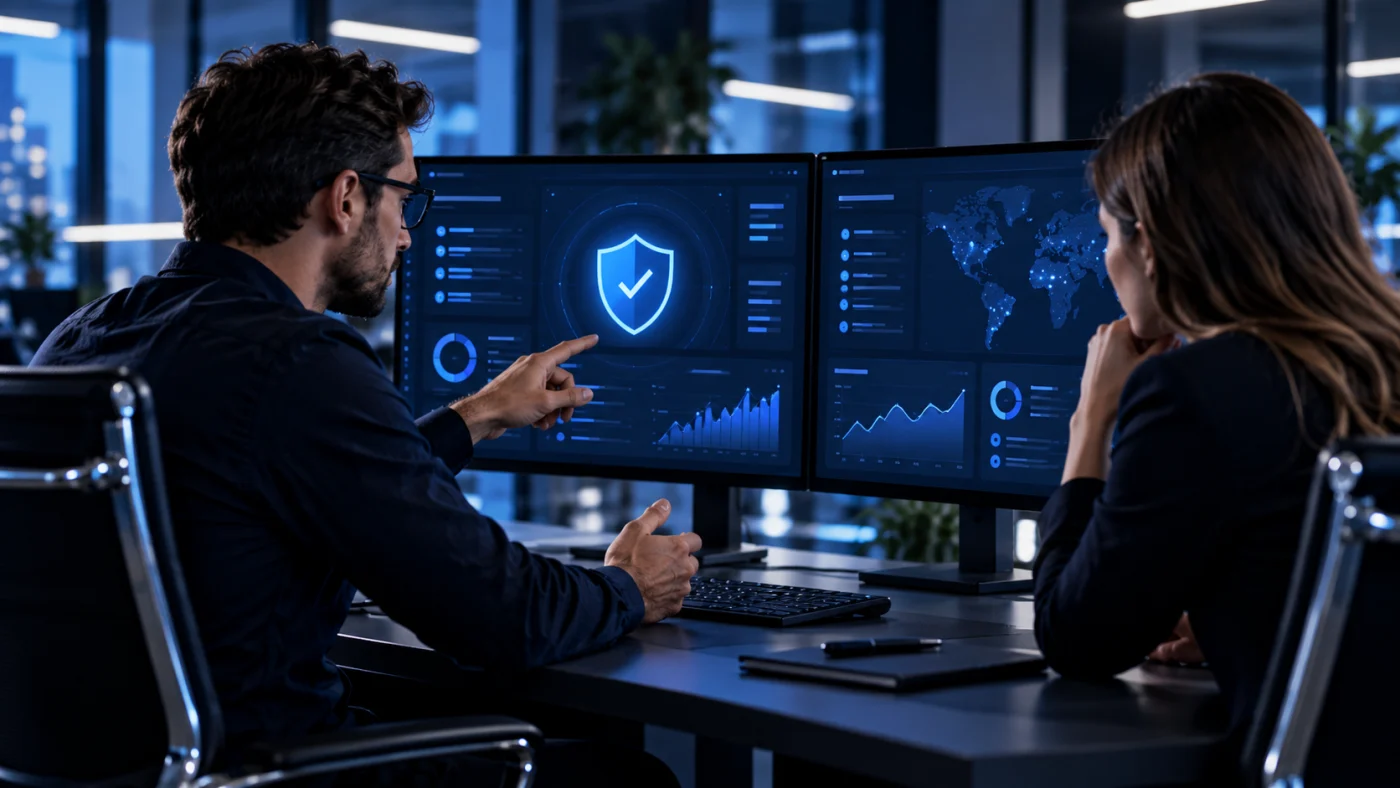 Cybersecurity consultant explaining a prioritized security plan to a website owner