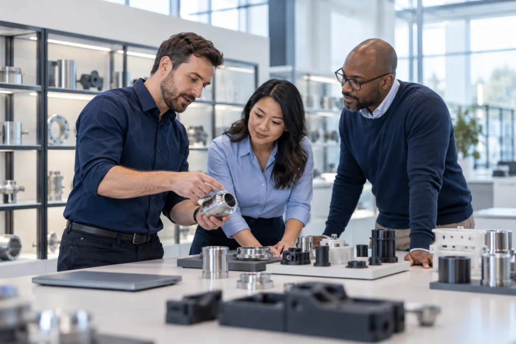 Manufacturer and distributor discussing public product information (AI-generated concept)